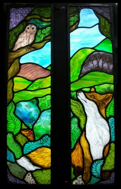 The Owl & Fox Stained Glass Double Panel