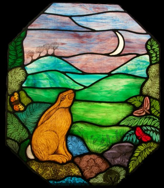 Moon Gazing Hare Stained Glass